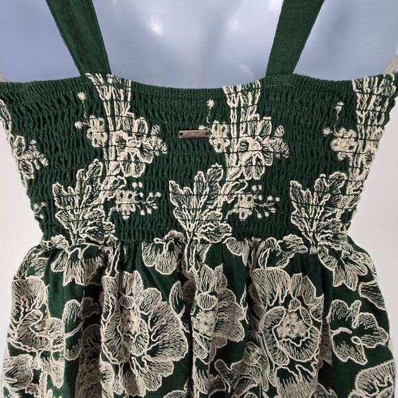Maaji Mini Dress Green with Ivory Embroidered Flowers Smocked Back Straps M NEW - Picture 6 of 10